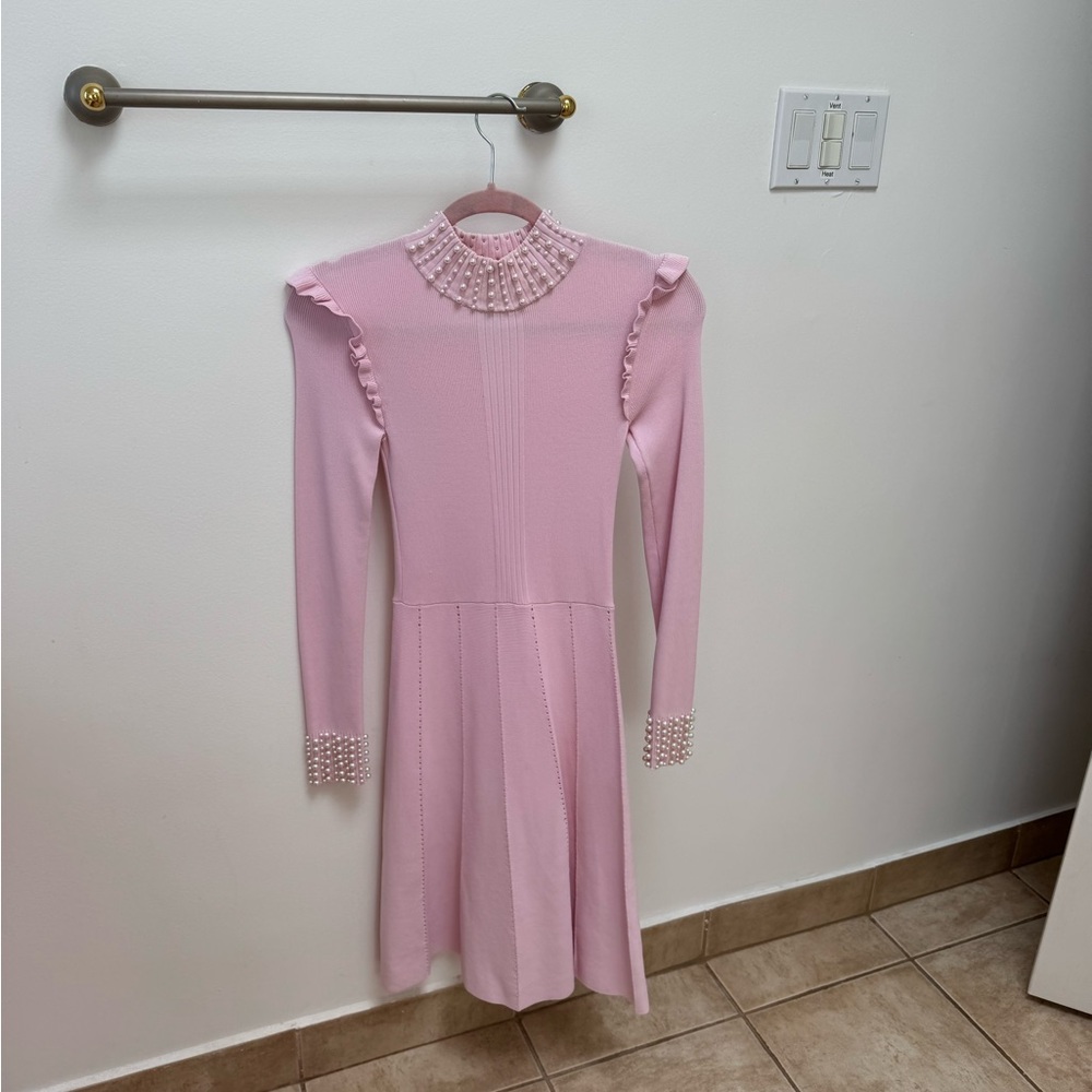 River Island Pink Long Sleeve Dress with Pearl Details